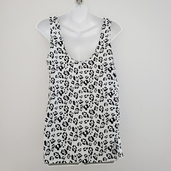 Equipment Femme Top Small Women's White Black Leopard Print Silk Preppy Chic - Picture 6 of 11